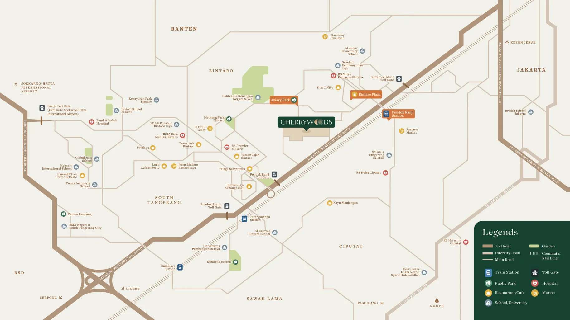 Peta lokasi Cherrywoods Residences Bintaro — dekat Stasiun KRL Pondok Ranji, Bintaro Plaza, Tangerang Selatan
